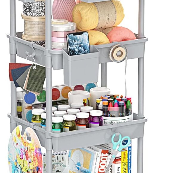 4 Tier Rolling Cart w/ 2 lockable wheels and  Removable Hidden Drawer - Picture 4 of 4